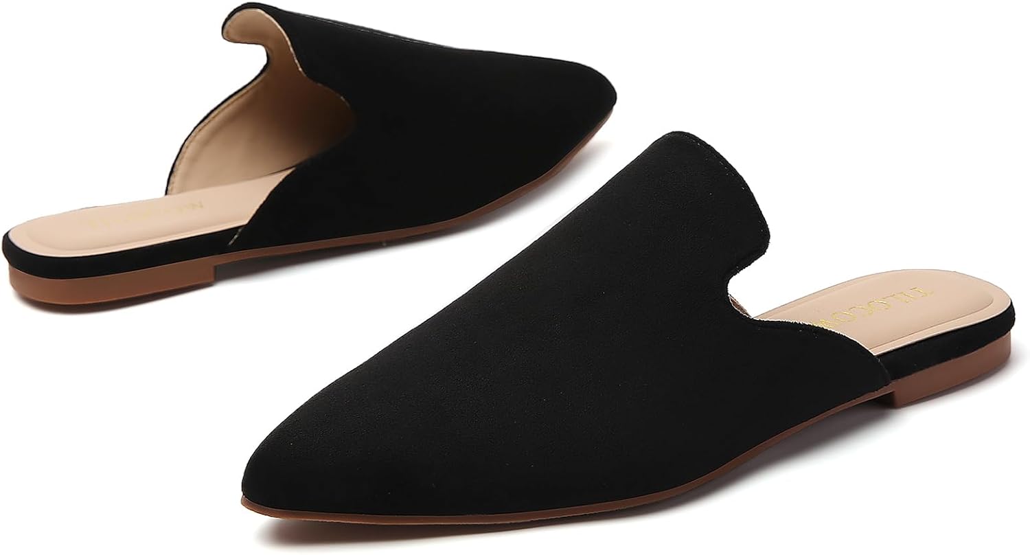 Tilocow Mules for Woman Comfortable Pointed Toe Backless Loafers Flat Mule Business Casual Shoes Slides Slip on - Image 4