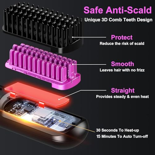 Go Brush Pro Cordless Hair Straightener Brush - Portable Rechargeable Ceramic Styling Brush with 4 Adjustable Heat Modes & LED Display, Perfect for Travel & Everyday Use (Black) - Image 3