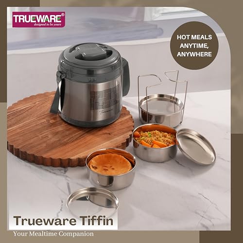 Image of Trueware Legend 3 Stainless Steel PU Insulated Hot and Cold Lunch Box with 3 SS Container 300 ML Each