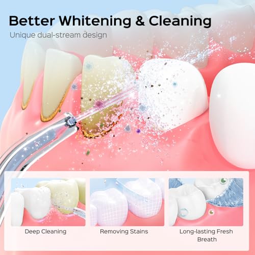Image of COSLUS ADA Accepted Water Dental Flosser Teeth Pick C20: Portable Cordless Oral Irrigator 300ML Rechargeable Travel Irrigation Cleaner IPX7 Waterproof Electric Flossing Machine, Whitening Set White