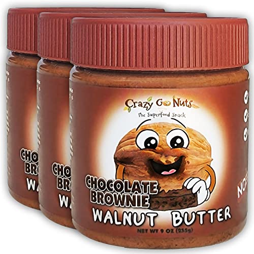 Crazy Go Nuts Walnut Butter Chocolate Brownie - Walnut Spread, Keto, Vegan, Low Carb, Gluten Free, Superfood-Natural, Non-GMO, ALA, Omega 3 Fatty Acids, Good Fats and Antioxidants - 9 Oz, 3-Pack