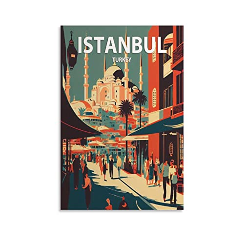 ONOTIO Istanbul Turquie Affiche de voyage vintage Paysage 20 x 30 cm Décoration murale moderne pour chambre à coucher