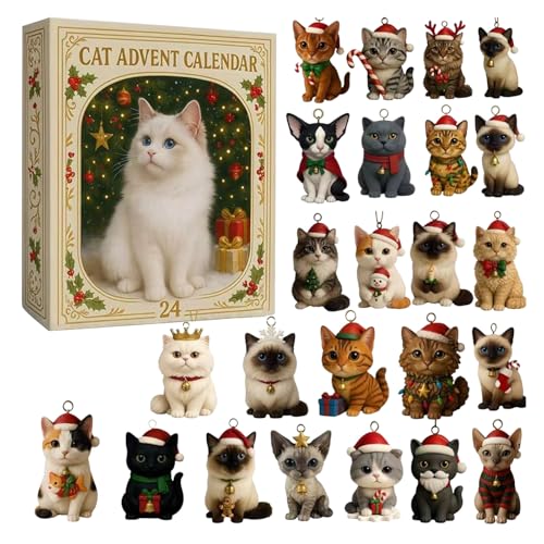 Weihnachtskatze Adventskalender 2025, Christbaumschmuck Katze -...