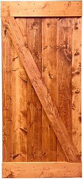TMS Z Bar Stained Solid Knotty Pine Wood Interior Sliding Barn Door without Sliding Hardware Kit 36" x 84", Red Walnut