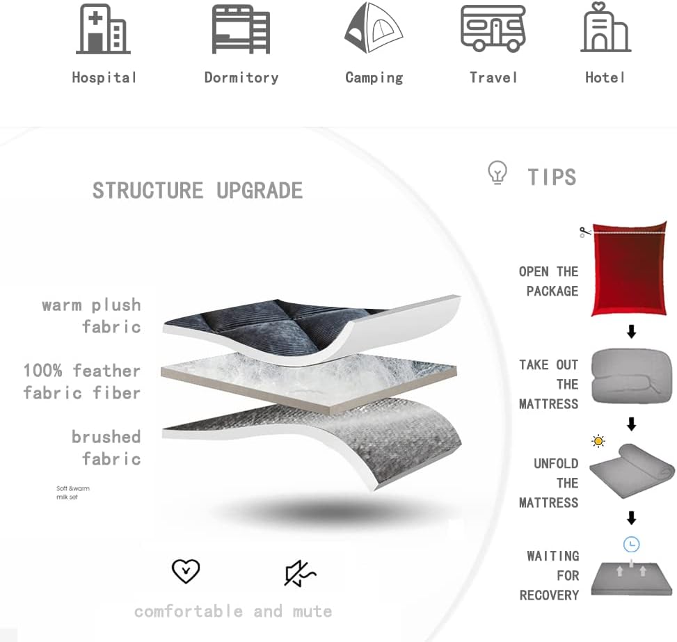 Plush Floor Mattress Japanese Futon Mattress Winter Warm Mattress Topper Foldable Bed Roll Up Camping Mattress Floor Sleeping Pad Guest Single Double Tatami Mat,Grey,90x200cm(35 * 79in)