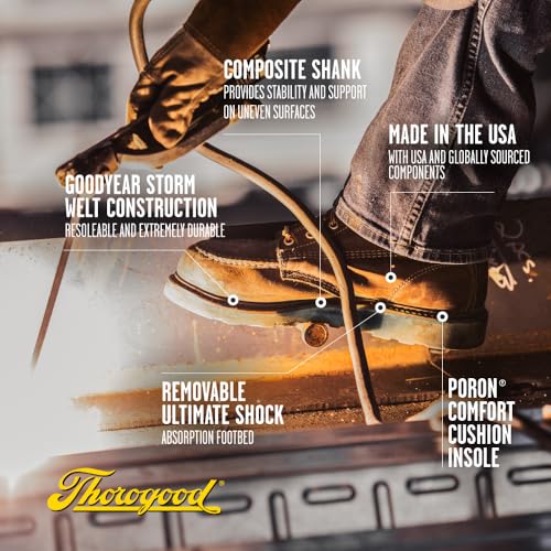 Image of Thorogood American Heritage 6 inch Steel Toe Work Boots for Men - Full-Grain Leather with Moc Toe, Slip-Resistant Wedge Outsole, and Comfort Insole; EH Rated