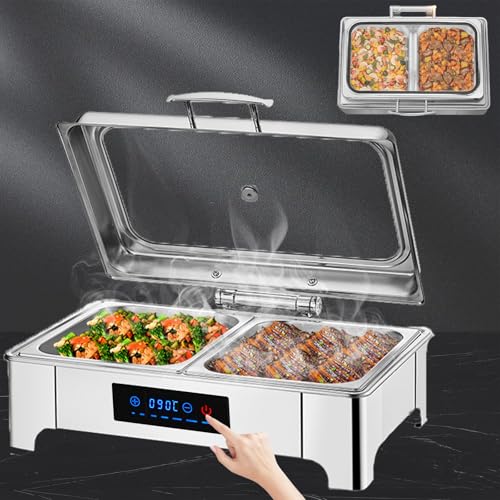 Aocay Chafing Dish Elettrico, 9L Scaldavivande Elettrico per Buffet Acciaio Inox, Contenitore Scalda Cibo Professionale Temperatura Regolabile per Buffet, Feste e Banchetti(B,1/2 Pan)