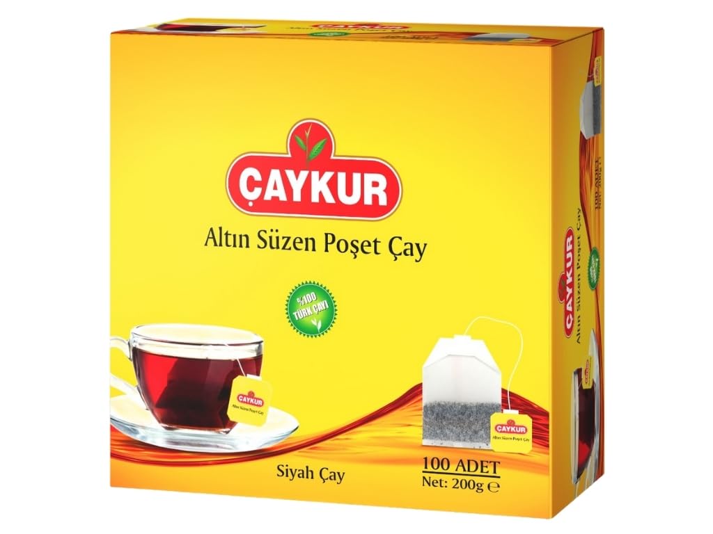 ÇAYKUR Black Tea Bags, Altın Suzen Turkish Tea, Individually Wrapped Cup Brew Bags, Bright Red Color, Best Turkish Loose-Leaf Flavor, 100 Tea Bags 200g / 7.05 oz (Pack of 2)