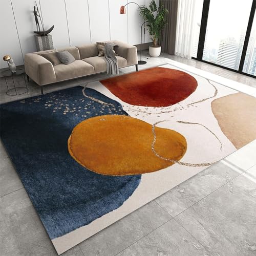 Retro Mid-Century Geometric Area Rug, Ink Brown Brick Red Navy Blue Living Room Rugs, Indoor Non-Slip Kids Rugs, Machine Washable Breathable Durable Carpet for Front Entrance Floor Decor,3 x 4ft