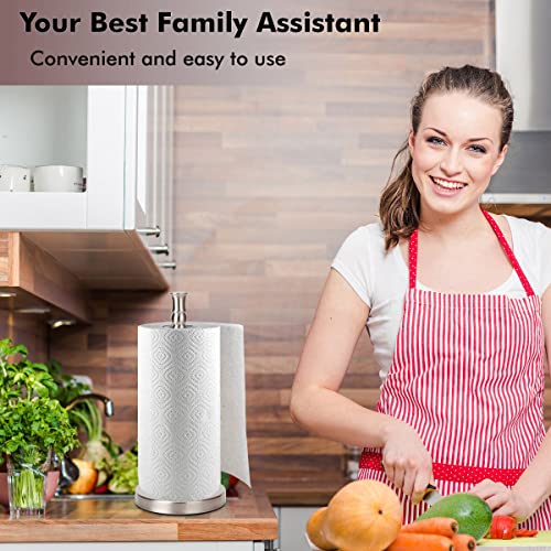 Paper Towel Holder Stand Countertop With Heavy Weighted Stainless Steel Base, Free Standing Paper Towel Holder (Brushed Nickel) #TOP3