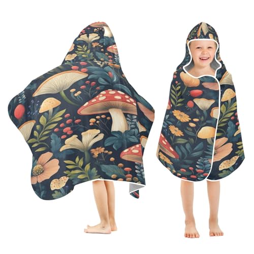 Kigai Mushroom Hooded Beach Towel for Kids Soft Absorbent Quick Dry Bath Towel with Hood Lightweight Toddler Shower Pool Bath Wrap for Boys Girls