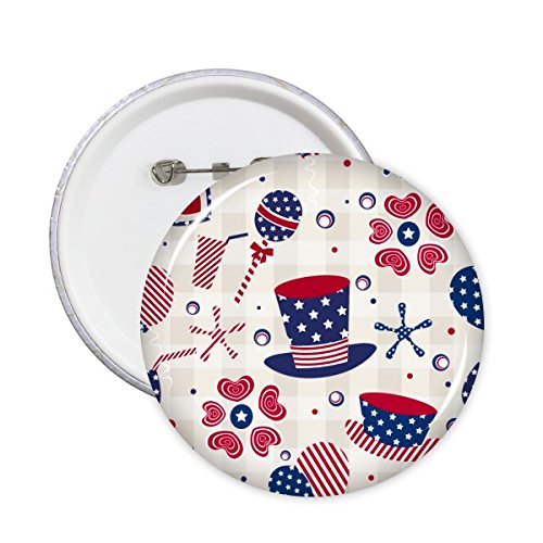 Badge bouton rond USA d'art pyrotechnique motif cœur, le cadeau idéal en pack de 5 pièces
