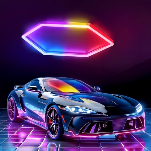 Image of VLUMIERE RGB Hexagon Garage Lights, 1 Hex dimmable Honeycomb Ceiling Light