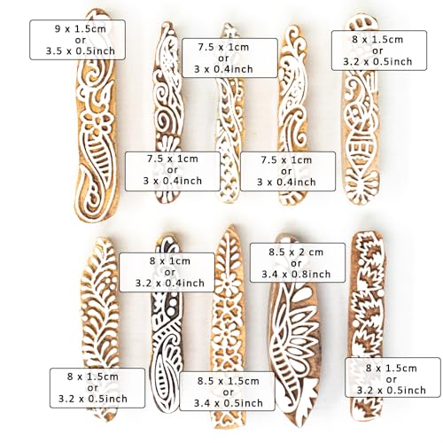Image of Wooden Stamp Block, Printing Stamp Design Set | Block for Printing Saree Border | Dresses, Craft Card Making, Scrapbook, Clay Pottery | Set of 10