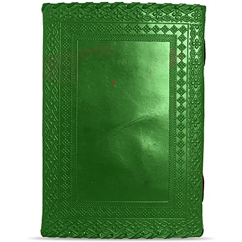 10" Leather Journal With Lock Writing Pad Blank Notebook Handmade Notepad Men & Women Unlined Paper Best Present Art Sketchbook Travel Diary To Write Book Of Shadow Refillable Grimoire Green #TOP3