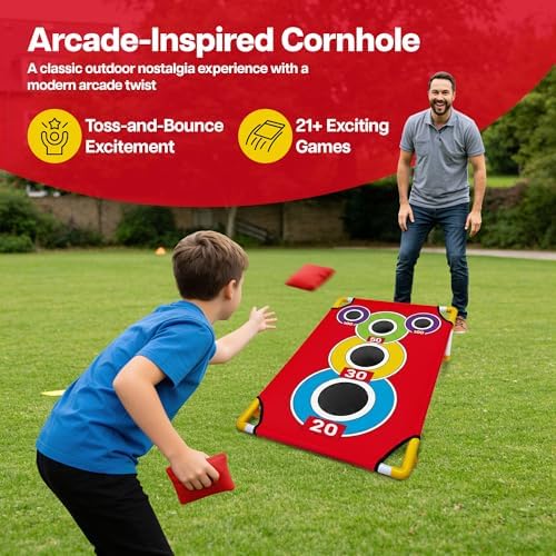 Cornhole Board Set with 21+ Games, Carrying Case and 8 Bean Bags - Arcade Style Corn Hole Games for Adults and Kids, Portable Outdoor Yard Game for Family, Beach, Camping and Parties, 24x36 - 1