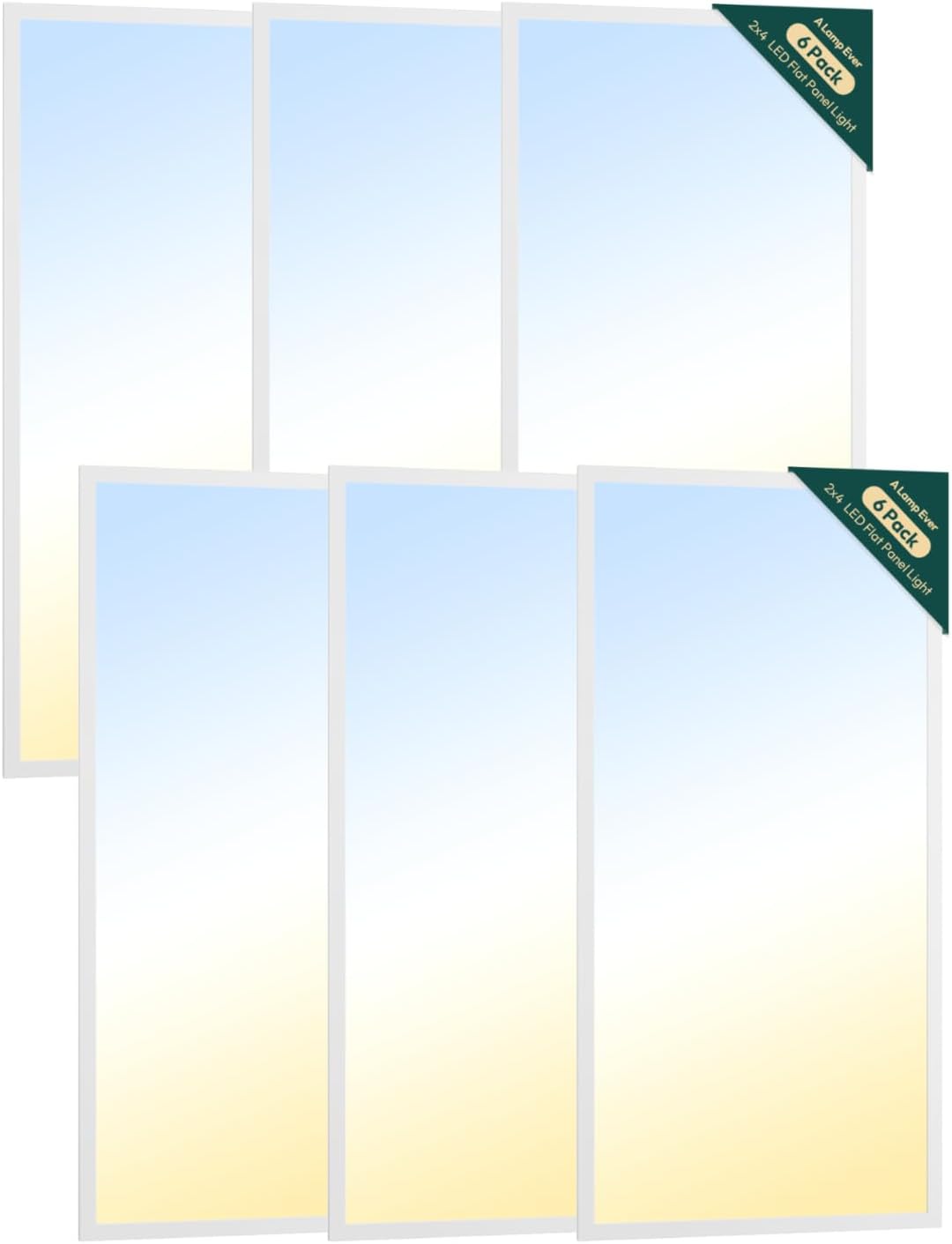 ALAMPEVER 2x4 LED Flat Panel Ceiling Light, 3CCT & Wattage Selectable (30W/35W/45W), 0-10V Dimmable, 4950LM, 3500K/4000K/5000K, Commercial Office & School Lighting, 6-Pack
