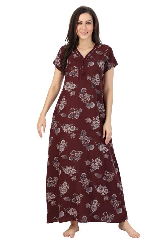 Women's Printed Alpine Nighty | Soft & Cozy Fabric | Regular Fit Full-Length Nightgown with Short Sleeves & Pockets CSCA02B-image-23