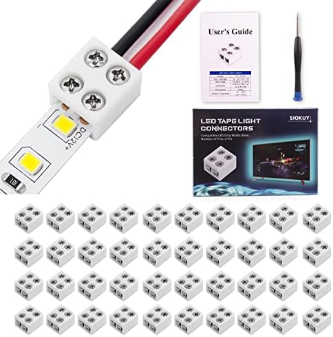 40 PCS Solderless Led Strip Connectors 2 Pin, Reliable Led Light Strip Connectors Screw Down 8mm Tape to Wire, Easy-to-Install Led Connector, Solidly Connected Led Connectors for Strip Lights