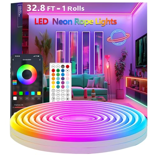 Image of 32.8FT RGB Rope Lights,Flexible Led Neon Light Control with App /Remote,Multiple Modes,IP65 Outdoor Waterproof,Music Sync Strip for Bedroom