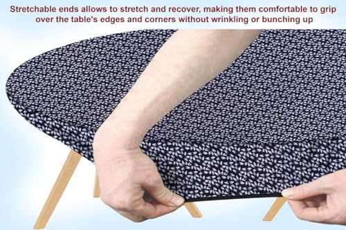 Image of The Furnishing Tree Elastic Oval Dining Table Cover WxL 42x72 in Inches Polyester Leaf Pattern Blue