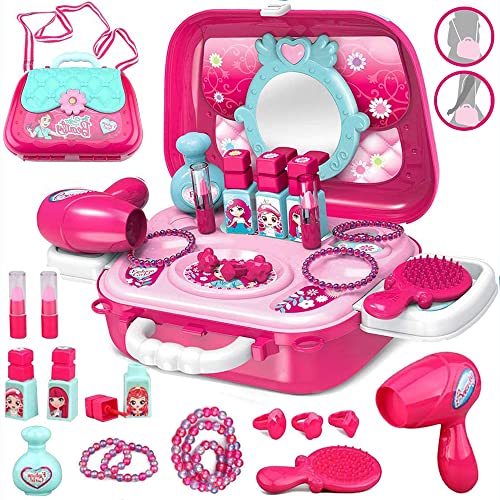 JORAKI Maquillage Jouet Jeu Rôle pour Filles, Jeu de Simulation Cosmétiques 2 en 1 Maquillage Sûr Non Toxique Faux Jouets Cosmétiques pour Princesse Anniversaire Cadeaux de Noël Filles Enfants