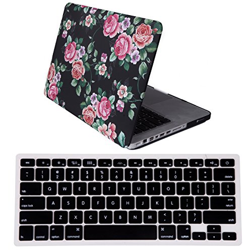 HDE Plastic Hard Case and Keyboard Cover for MacBook Pro 13 (Non Retina) Snap On Protective Hard Shell Black Floral Design Fits Old MacBook Pro 13 Inch Model A1278 with CD Drive (Black Floral)