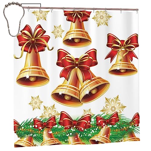 Rideau de douche imperméable TOMPPY Golden Jingle Bell en tissu polyester moderne