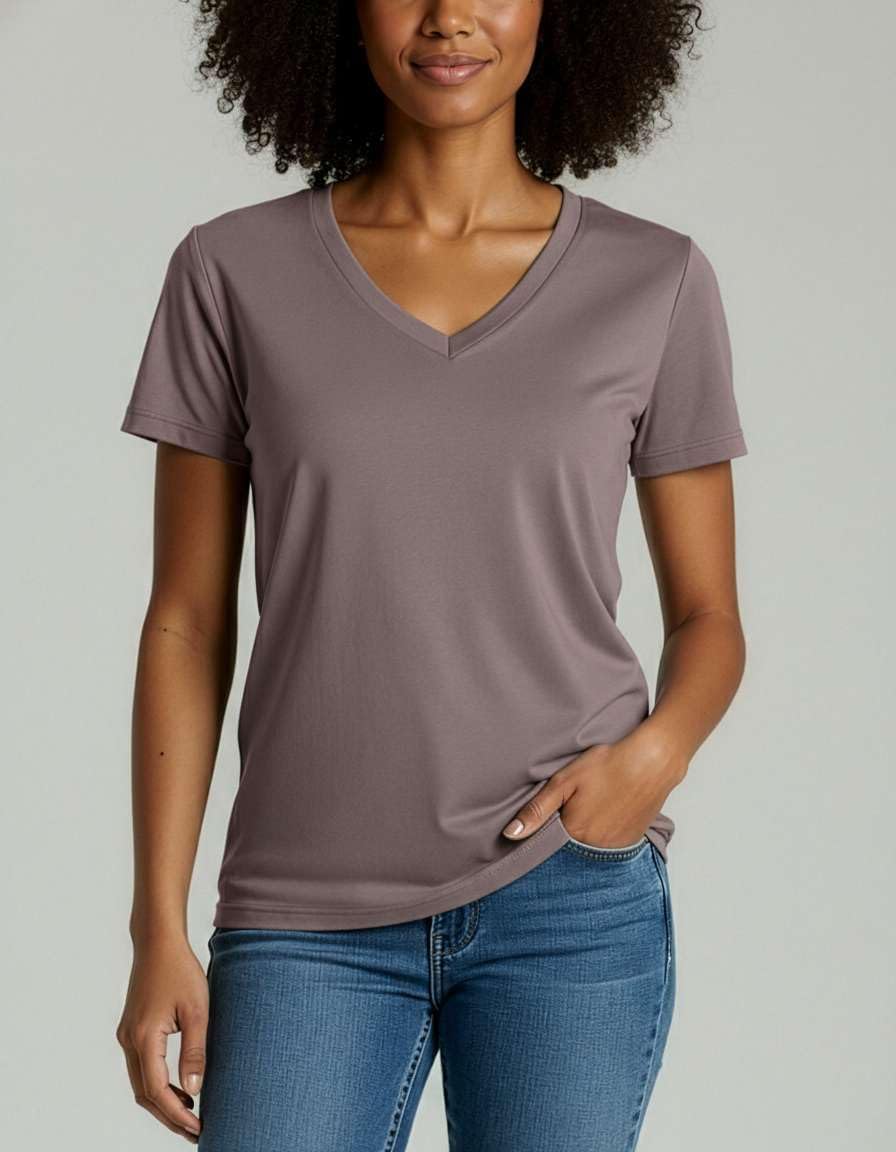 Real Essentials 4 Pack: Women's Classic-Fit Cotton Short-Sleeve V-Neck T-Shirt (Available in Plus Size) - Image 4