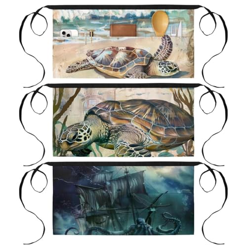 Tabliers courts de cuisine et restaurant multicolores lot de 3 poches