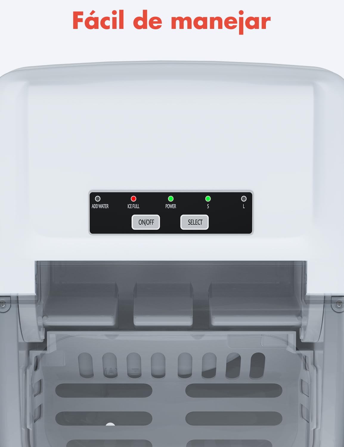 KitchenBrothers maquina de Hielo - Ice Maker - Maquina de Hacer Hielo - Máquina para Hacer Cubitos de Hielo con Pala para Hielo - 9 Cubitos de Hielo en 8 Min. - Portátil con Asa - 1,2L