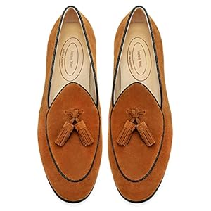 Journey West Men’s Vintage Belgian Loafers – Suede Leather Upper, Premium Leather Insole – Slip-On, Casual Loafers – Black, Size 7, Men’s