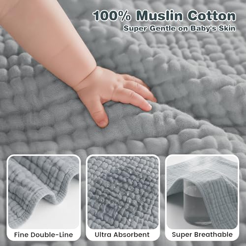 Image of Hooded Baby Bath Towels for Newborn, 2 Pack - 6-Layer 100% Muslin Cotton, Soft Absorbent Baby Towels with Hood for Babies, Infants & Toddlers, Large 32x32 Inch Unisex Newborn Baby Bath Essentials