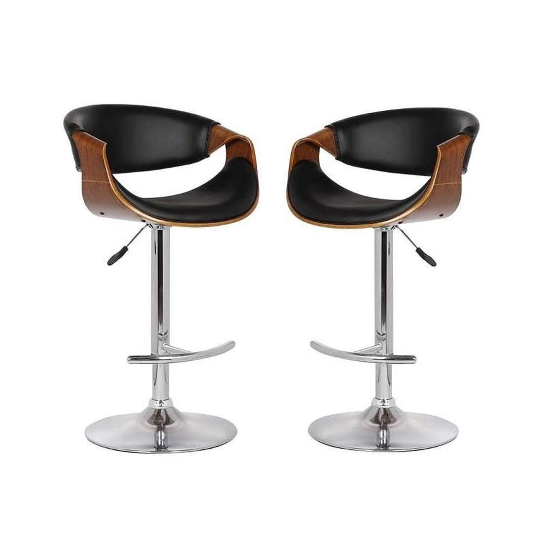 Set of 2 Chairs Swivel Adjustable Bar Stool in Black Faux Leather & Walnut Wood Finish for Kitchen Stool Dinning Chair for Home Office Cafe Restaurant (2 Chairs) (Style 1)-image-13