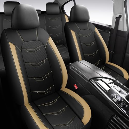 Image of HChengkikz Car Seat Cover, Breathable and Sporty (Black + Beige)