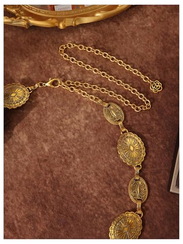 GORGLITTER Women's Boho Chic Floral Chain Belt Metal Waist Western Cowgirl Belts2