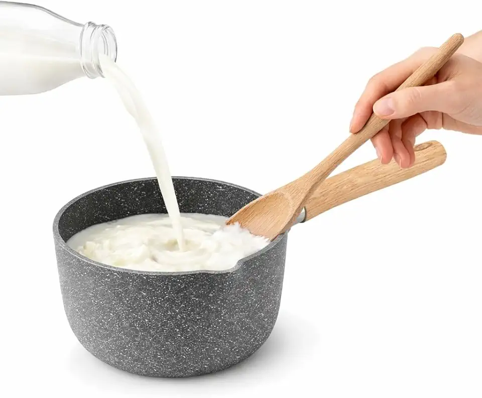 Panela Leiteira Antiaderente Com Cabo De Madeira Design Moderno Ideal Para Aquecer Leite Cafe Molhos E Caldas Revestimento Resistente Facil Limpeza Perfeita Para Cozinha Domestica Compacta E Duravel