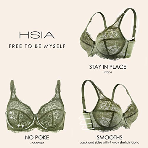 Hsia Underwire Minimizer Bra Women's Unlined Plus Size Bra Full Bust Sheer Bra Sexy Lace Unpadded Bra 34C-44Ddd Grey Blue #TOP4