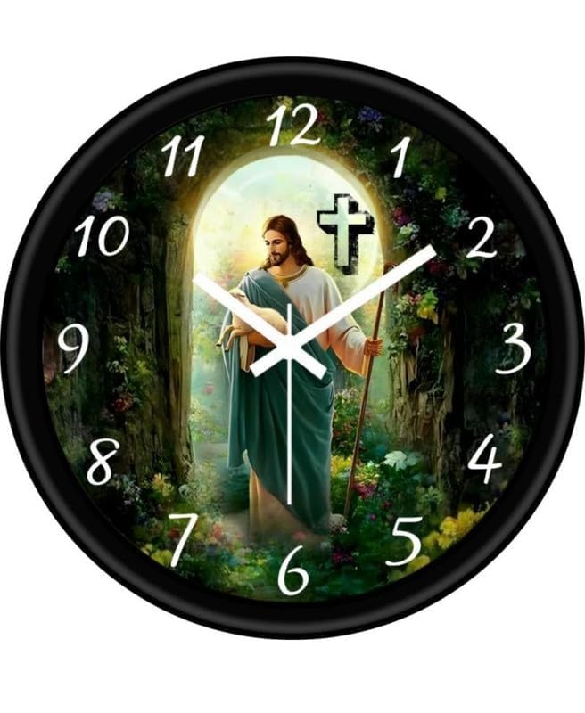 ShopsidexWall Clock for Home | Decorative Design Printed Wall Clock with Analog Battery | Silent Movement Wall Clock for Living Room/Kitchen/Bedroom/Office School (Jesus)
