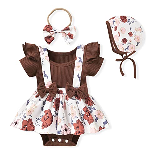 Image of Unutiylo Preemie Newborn Baby Girl Clothes Romper Suspender Dress Summer Outfits Ruffle Short Sleeve Set