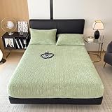 ZIQINPSQ Queen Size Flannel Fitted Sheet - 1 Piece Winter Warm Deep Pocket (15') Bed Sheet, Shrink & Fade Resistant, Hotel Quality, Honeydew