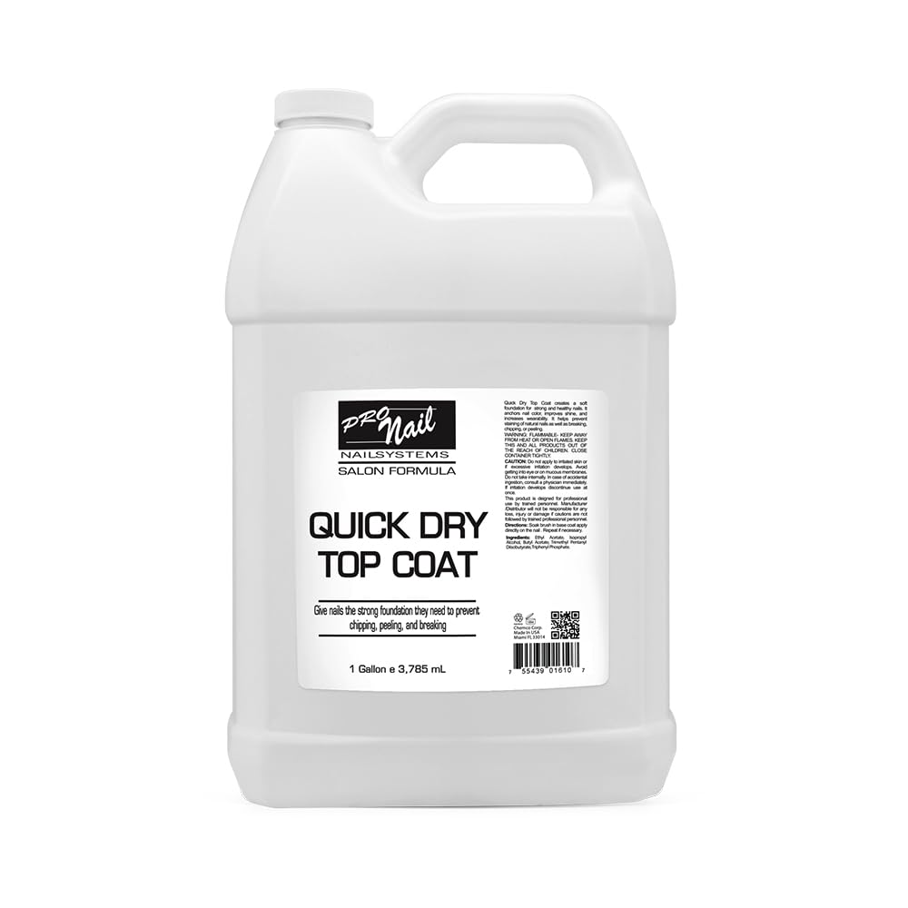 PRONAIL - Quick Dry Nail Polish Top Coat 128 Oz - Professional Strength, Long Lasting, Manicure and Pedicure - Fast Dry, High Gloss Shine and Chip Resistant - Bulk Refill Gallon