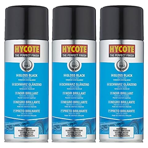 3 x Hycote Gloss Black Acrylic Spray Paint - 400Ml Aerosols Cover
