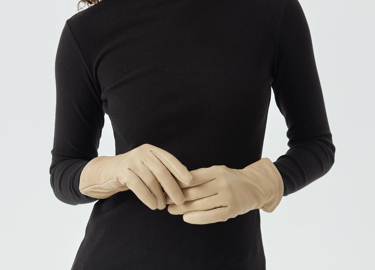 Leather Gloves for Women,Lambskin Premium Wool Lined for Winter, Water-Resistant Driving Gloves - Image 4