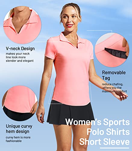 Image of MIER Women's Golf Polo Shirts Collared V Neck Short Sleeve Tennis Shirt, Dry Fit, Moisture Wicking