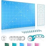✔ OPTIMAL SKALIERT - Die 60x45cm selbstheilende Schneideunterlage ist beidseitig bedruckt. Eine Seite der Schneidunterlage ist hellblau und cm skaliert und die andere blau und Inch skaliert