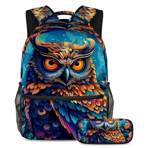 Sac à dos Chouette grand cartable ergonomique anti mal de dos avec trousse assortie