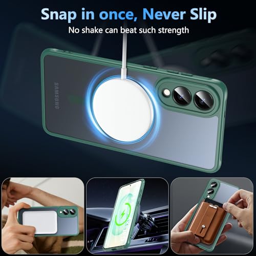 Image of OWKEY for Samsung Galaxy S25 Edge Case 6.7'', Magnetic S25 Edge Case for Magsafe with Tempered Glass Screen, [Shockproof Military] Translucent Back Slim Bumper Cover Phone Case Galaxy s25 Edge, Green