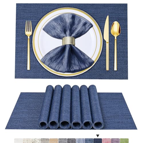 BETEAM Placemats Set of 6, Woven Vinyl Placemat for Dining Table Washable Wipeable Kitchen Place Mats Durable Indoor Outdoor Table Mats