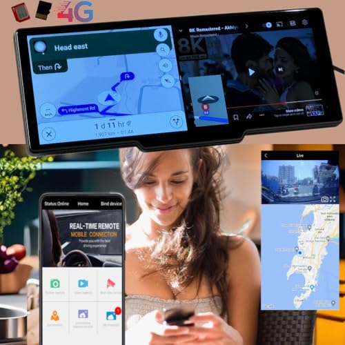 Image of F+R 4G Dash Cam Android 8GB RAM ADAS CarPlay Loop Record Live Park Monitor GPS Tracking Live Video BT 5G WiFi Hotspot MicroSD SIM Reverse Parking Map App PlayStore Split Screen S13Ultra